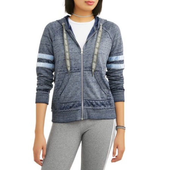 No Boundaries Burnout Hoodie Jacket Womens Junior Size XS Blue Varsity Stripe - Picture 2 of 15